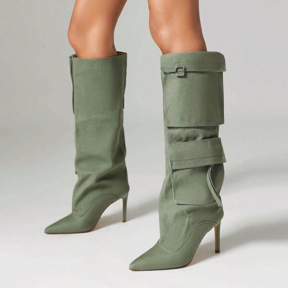 Green Western Women's Stiletto Heel Boots - Picture 3 of 5